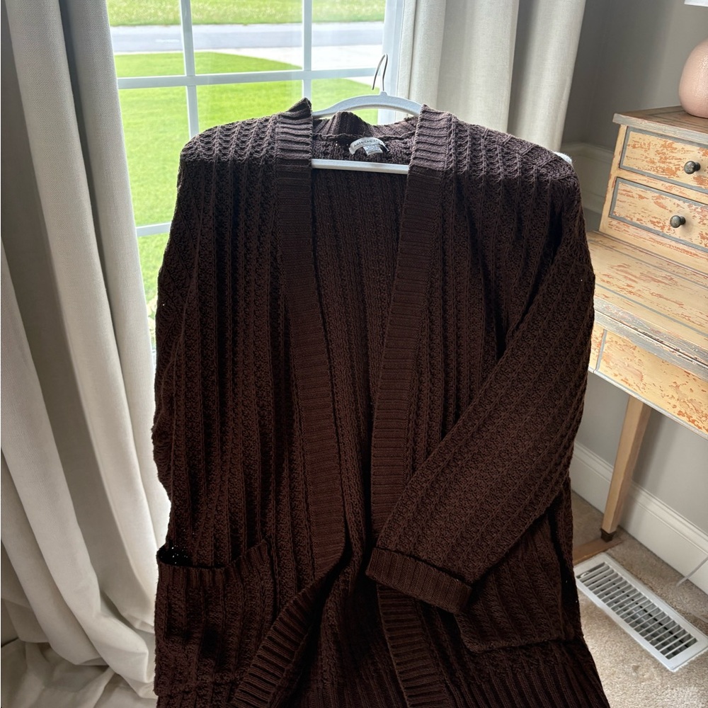 American Eagle Outfitters Deep Brown Cable Knit Cardigan